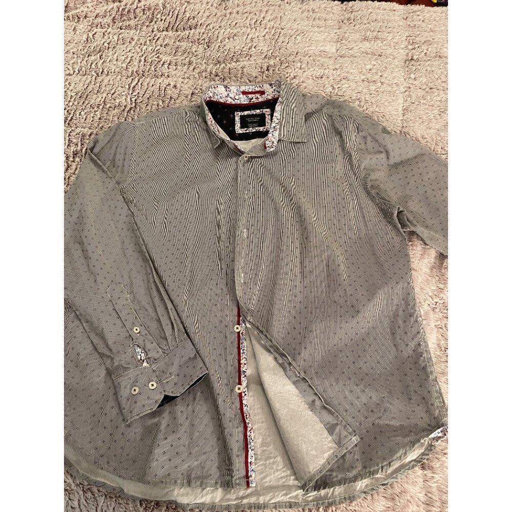 Level Ten Mens Modern XL Long Sleeve Button-Up Shirt With Floral Trim & Contrast